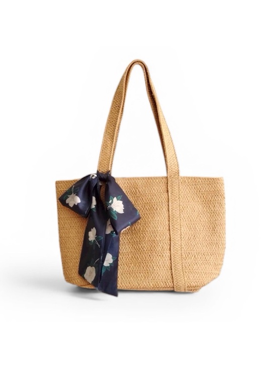Draper James Handbags - Draper James Straw Tote Bag with Navy Floral Scarf NWT